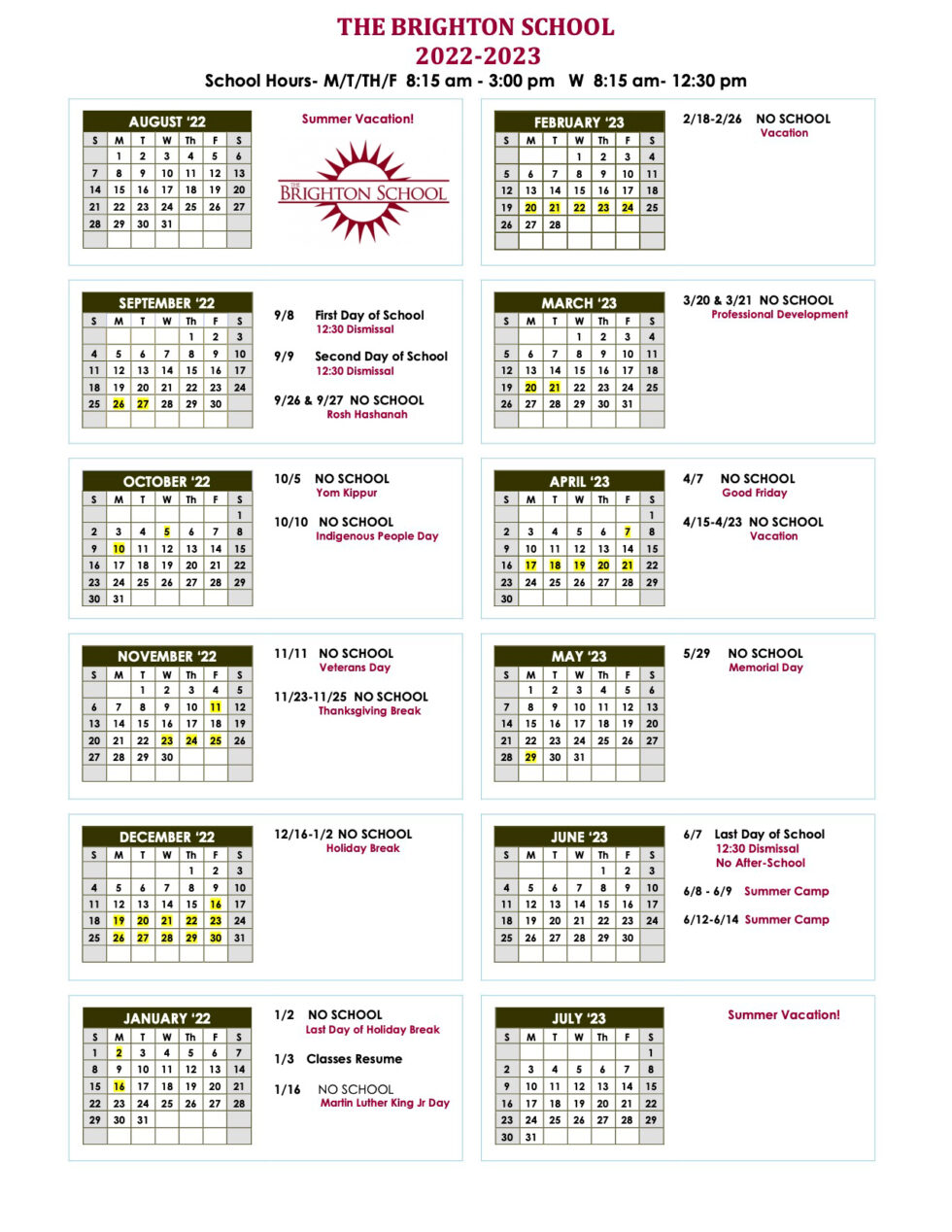 CALENDAR The Brighton School